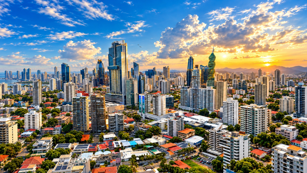 Panama City skyline at sunset