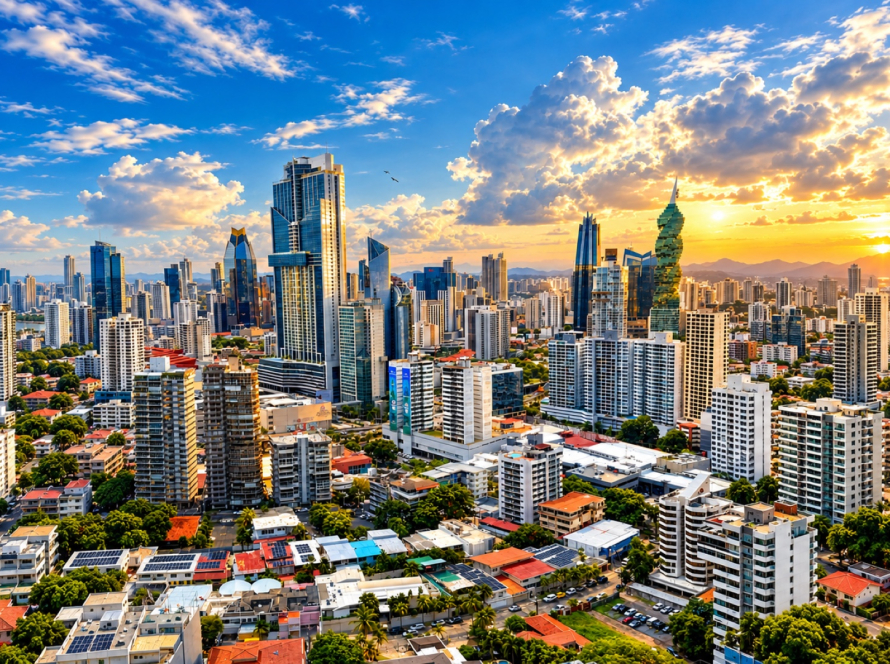 Panama City skyline at sunset